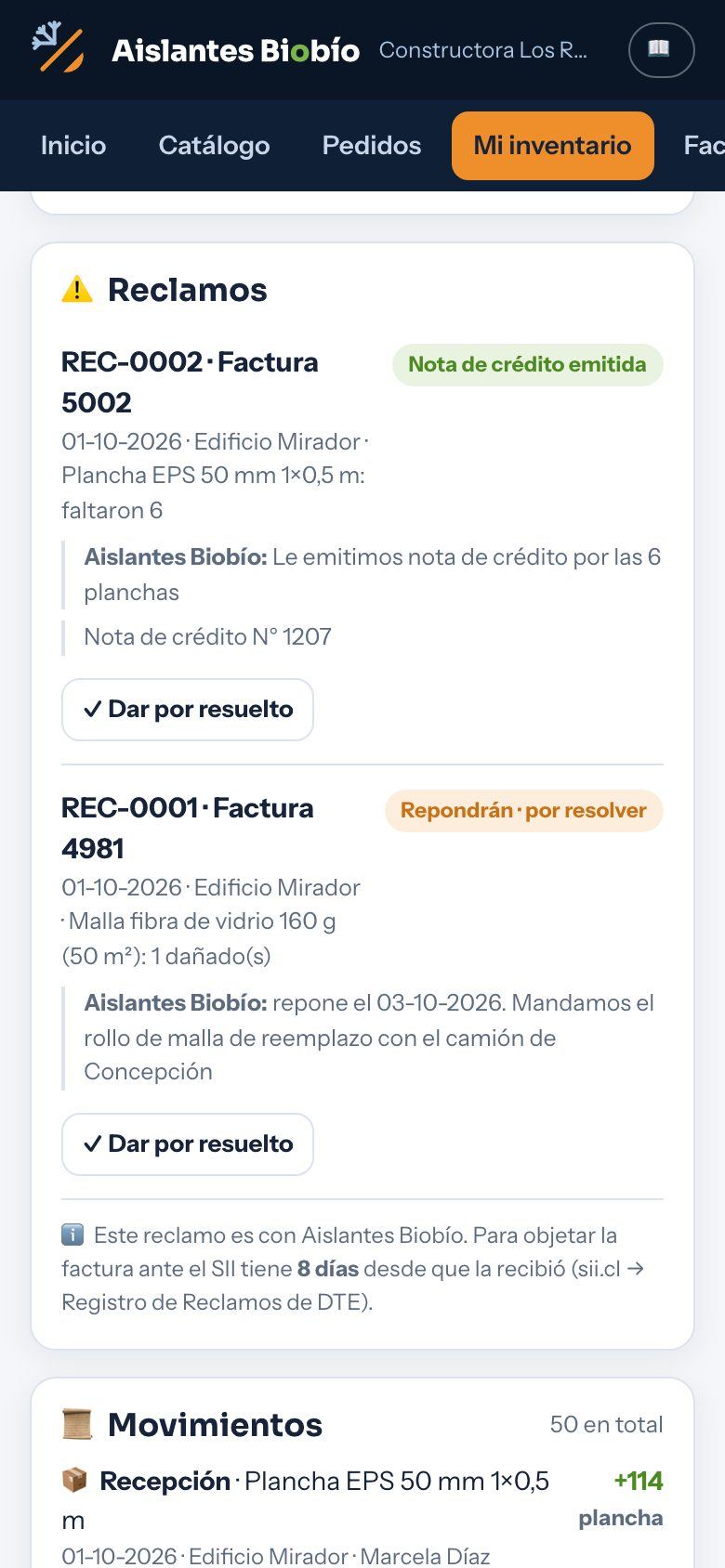 El reclamo en el celular del cliente