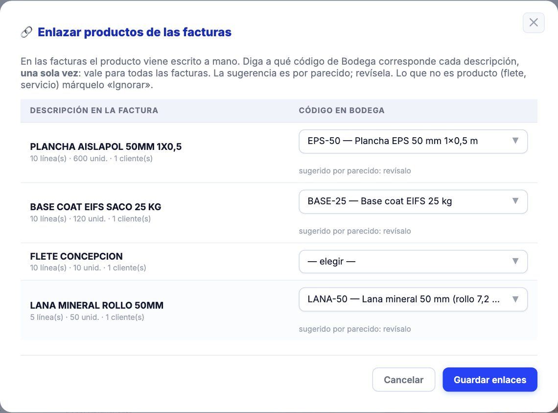 Enlazar productos de las facturas