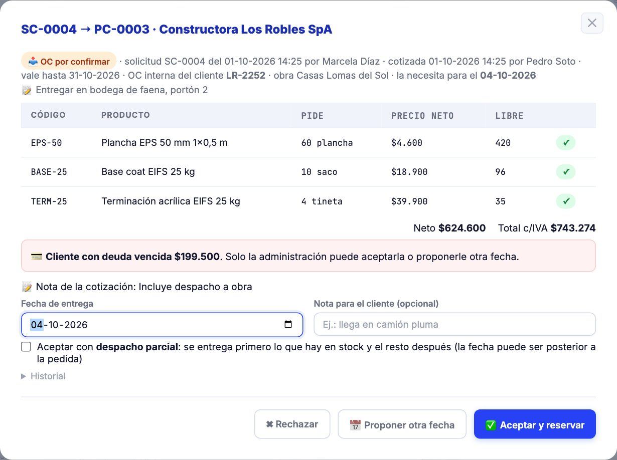 Orden con deuda vista por el vendedor