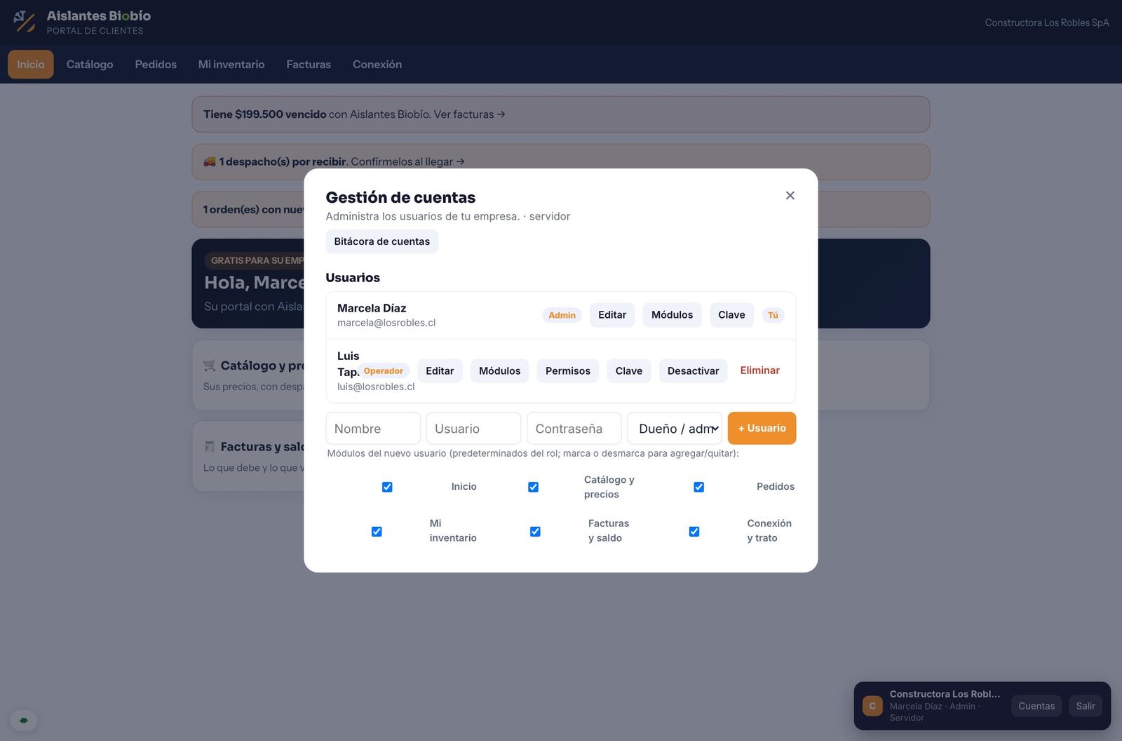 Gestión de cuentas