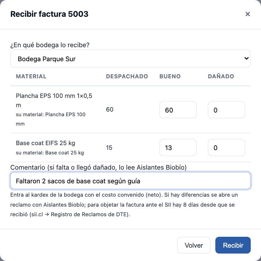Recibir factura 5003 en Obras