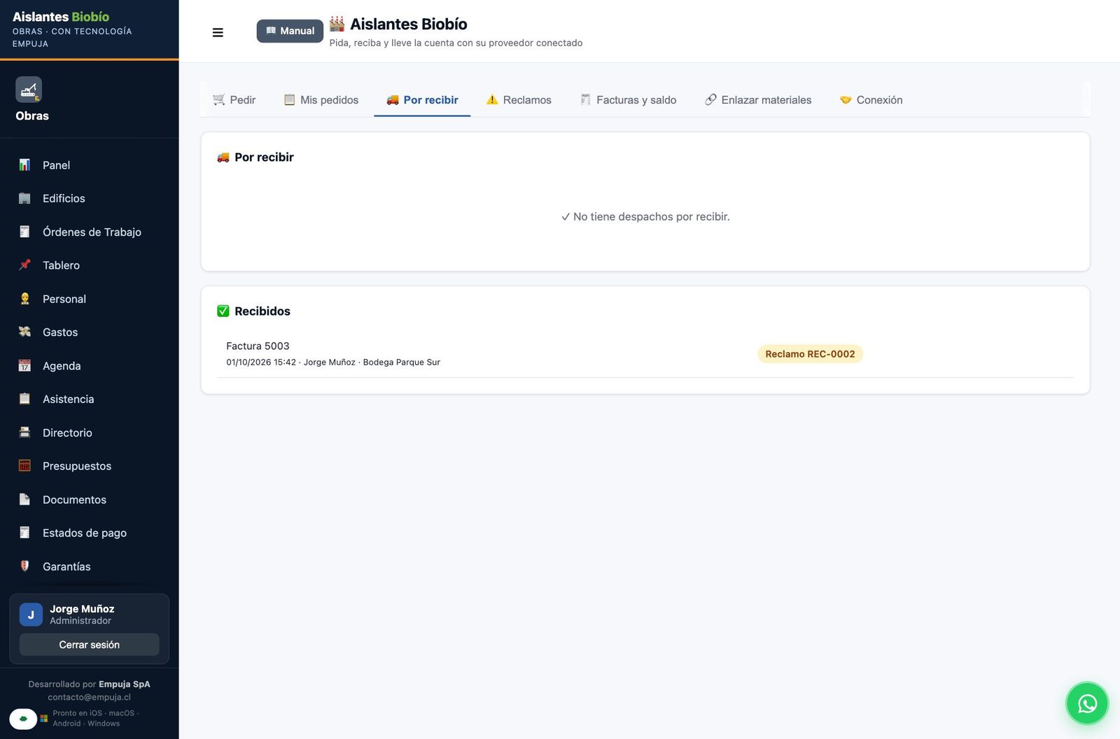 Recibidos en Obras